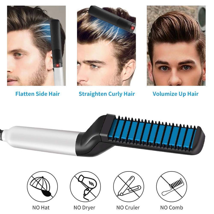Multifunctional Hair & Beard Straightener Comb Brush Quick Hair Style For Men - Gadgetifyy