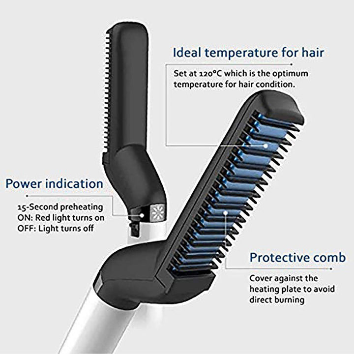 Multifunctional Hair & Beard Straightener Comb Brush Quick Hair Style For Men - Gadgetifyy