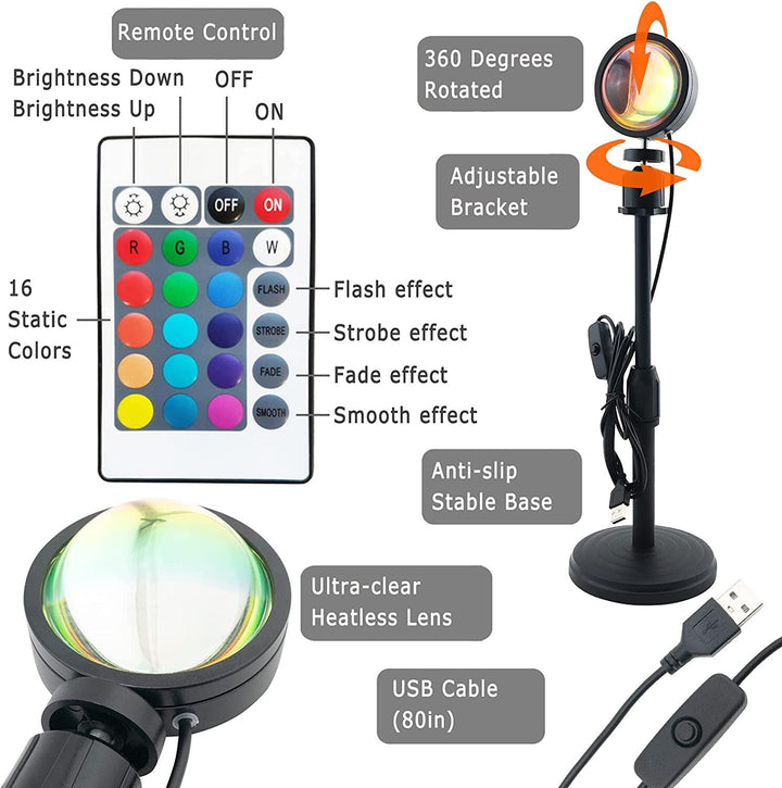 Sunset Lamp Multi Color With Remote - Gadgetifyy